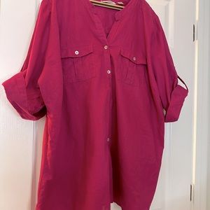 Hot pink linen and cotton shirt.